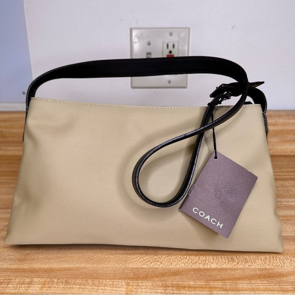 NWT Coach Purse Khaki Nylon Mercer Collections Womens Handbag Black Leather Trim - Picture 1 of 13